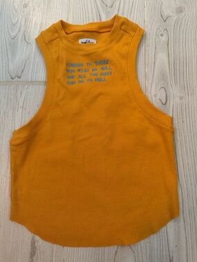 Boys Lie Yellow Ribbed Tank Top with Blue Chest Text